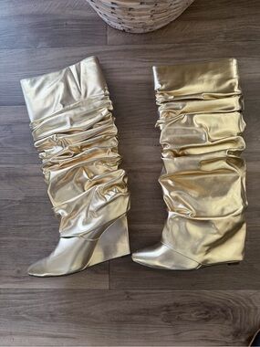 Metallic Gold Slouch Knee-High Women's Boots